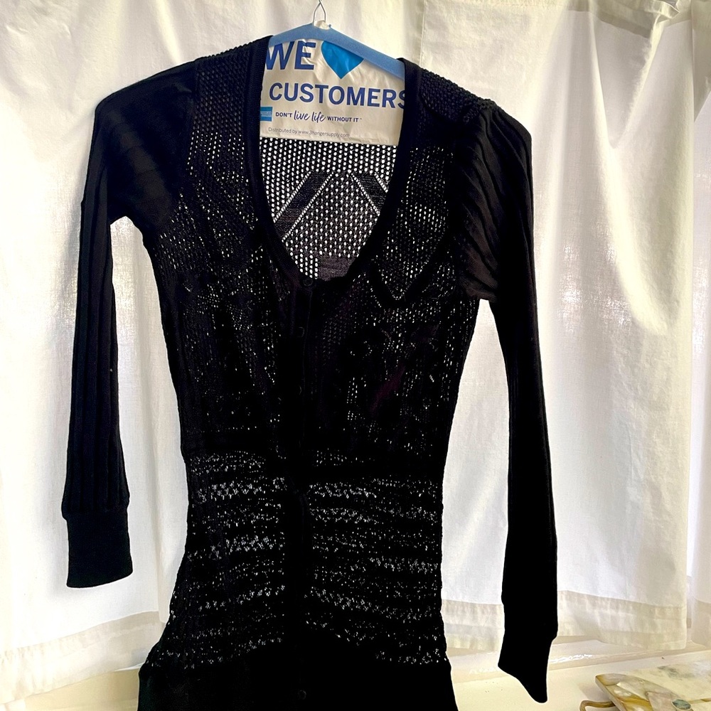 Philosophy by Alberta Ferretti black crochet knit sweater